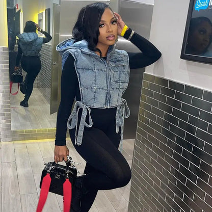 Style Loft Collection Hooded Denim Vest Jacket