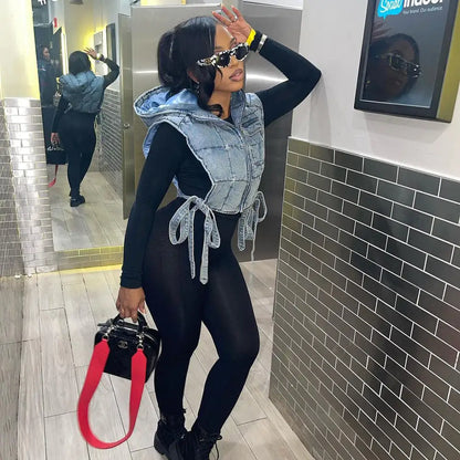 Style Loft Collection Hooded Denim Vest Jacket