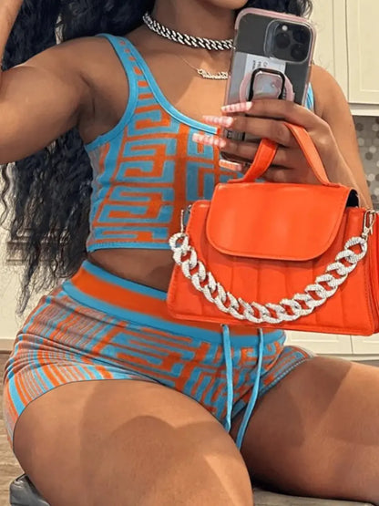 Style Loft Collection Turquoise Maze Drawstring Short Set