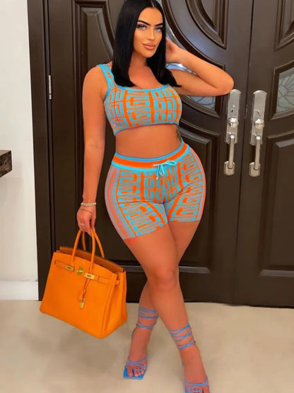 Style Loft Collection Turquoise Maze Drawstring Short Set