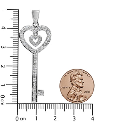 Style Loft Collection Double Heart & Key .925 Sterling Silver 1/5 Ctw Round-Cut Diamond 18" Pendant Necklace (I-J Color, I3 Clarity)