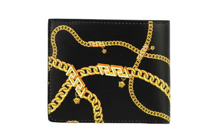 Style Loft Collection x Versace Black Leather Gold Medusa Chain Logo Bifold Wallet