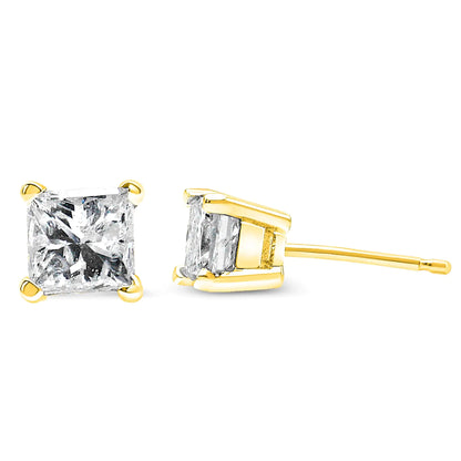 Style Loft Collection Princess-Cut Square Near Colorless Diamond 10K Yellow Gold 3/4 Ctw Classic 4-Prong Solitaire Stud Earrings (J-K Color, I2-I3 Clarity)