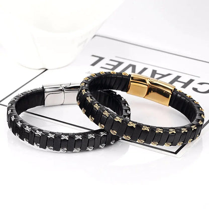 Style Loft Collection Bravonne Stainless Steel Leather Woven Bracelet