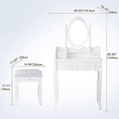 Style Loft Collection Elegant Vanity Table Set with Oval Mirror and Stool