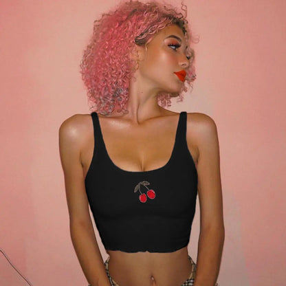 Style Loft Collection Cherry Poppin' Embroidered Sleeveless Crop Top