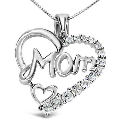 Style Loft Collection Mom Heart Pendant .925 Sterling Silver 1/4 Ctw Round Diamond 18" Necklace (I-J Color, I3 Clarity)