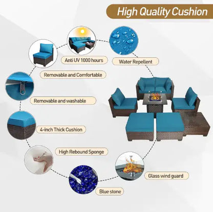 Style Loft Collection All-Weather 8-Piece Wicker Rattan Patio and Fireplace