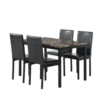 Style Loft Collection 5-Piece Black Marble-Top Metal Dining Set