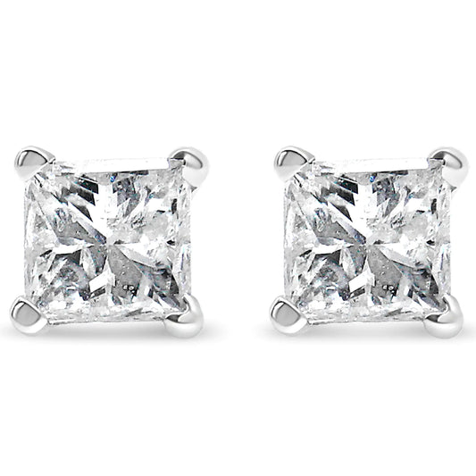 Style Loft Collection Solitaire 14K White Gold 3/8 Ctw Lab Grown Princess-Cut Diamond 4-Prong Stud Earrings (VS1-VS2 Clarity, F-G Color)