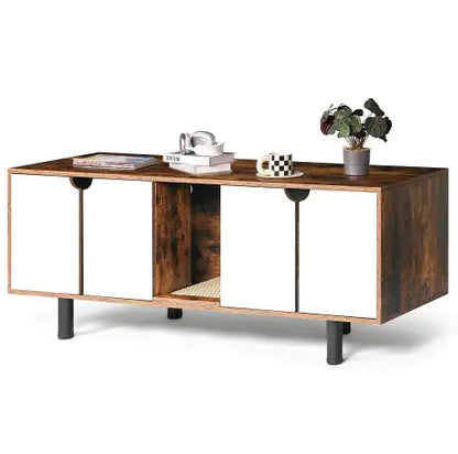 Style Loft Collection Entertainment Center with Double Hidden Cat Litter Box Enclosure