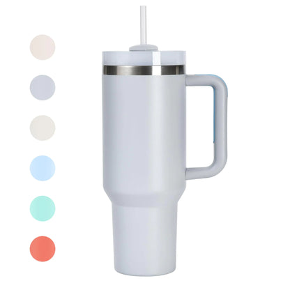 Style Loft Collection 40oz Tumbler with Handle Straw Lid Stainless Steel Vacuum Insulated Water Bottle Adventure Travel Mug Quencher for Iced Coffee Hot and Cold Tea Beverage (40oz Light Grey)