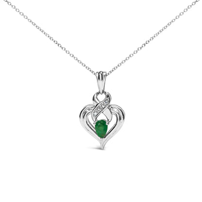 Style Loft Collection Pear Emerald and Diamond Accent Heart .925 Sterling Silver 6x4mm Pendant Necklace (H-I Color, SI1-SI2 Clarity) - 18 Inches