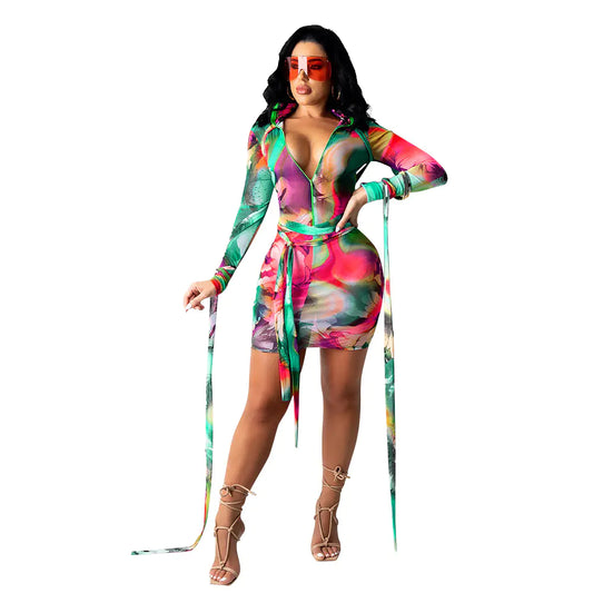 Style Loft Collection Printed Mesh See-Through Dress