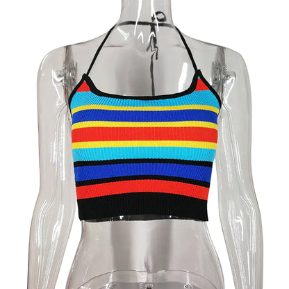 Style Loft Collection Rainbow Bright Spaghetti Strap Sleeveless Crop Top Sweater