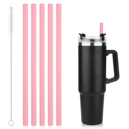Style Loft Collection 5pcs Replacement Straws for Stanley Adventure Travel Tumbler 40oz Silicone Straw with Cleaning Brush Reusable Straws for Stanley IceFlow Tumbler Stanley Flip Straw Tumbler (Pink)