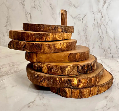 Style Loft Collection 7 Piece Olive Wood Coaster Set with Holder