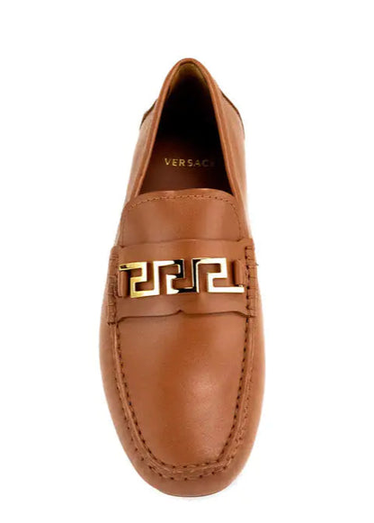 Style Loft Collection x Versace Brown Leather Gold Greek Key Loafers