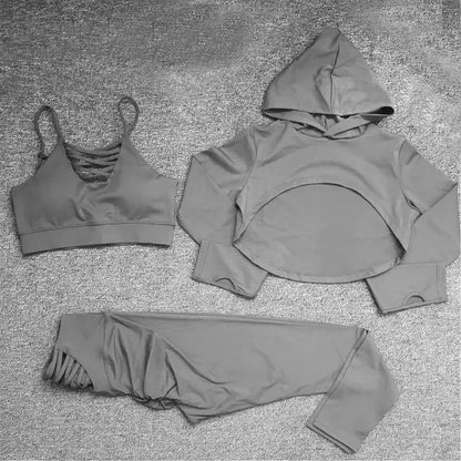Style Loft Collection Rig Veda Yoga Cropped Hoodie, Top, and Leggings Set