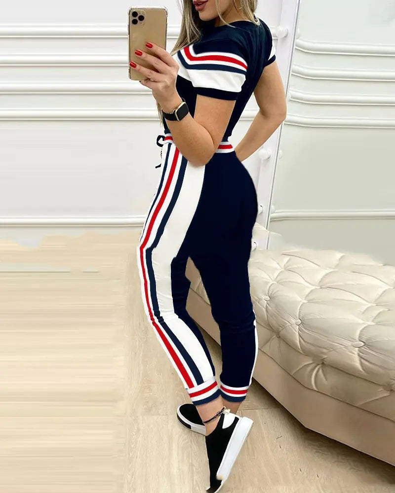 Style Loft Collection British Nights Striped Top and Drawstring Pants Set