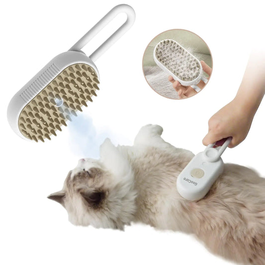 Style Loft Collection GooCare 2nd Generation 3-in-1 Cat Steam Brush for Shedding Pet Hair Removal Comb with Water Tank Spray Cat Brush for Pet Grooming Steamy Cat Brush for indoor Haired Cats Dogs and Rabbits (Beige)