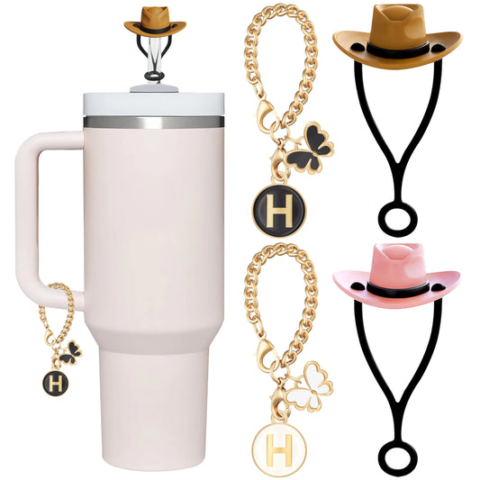Style Loft Collection Compatible with Stanley Cup Accessories 2PCS Silicone Straw Toppers for Stanley Cup Straw Cover Cap 2PCS Cute Letter Charms for Stanley 30&40 Oz Tumbler with Handle (H)