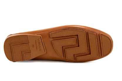 Style Loft Collection x Versace Brown Leather Gold Greek Key Loafers