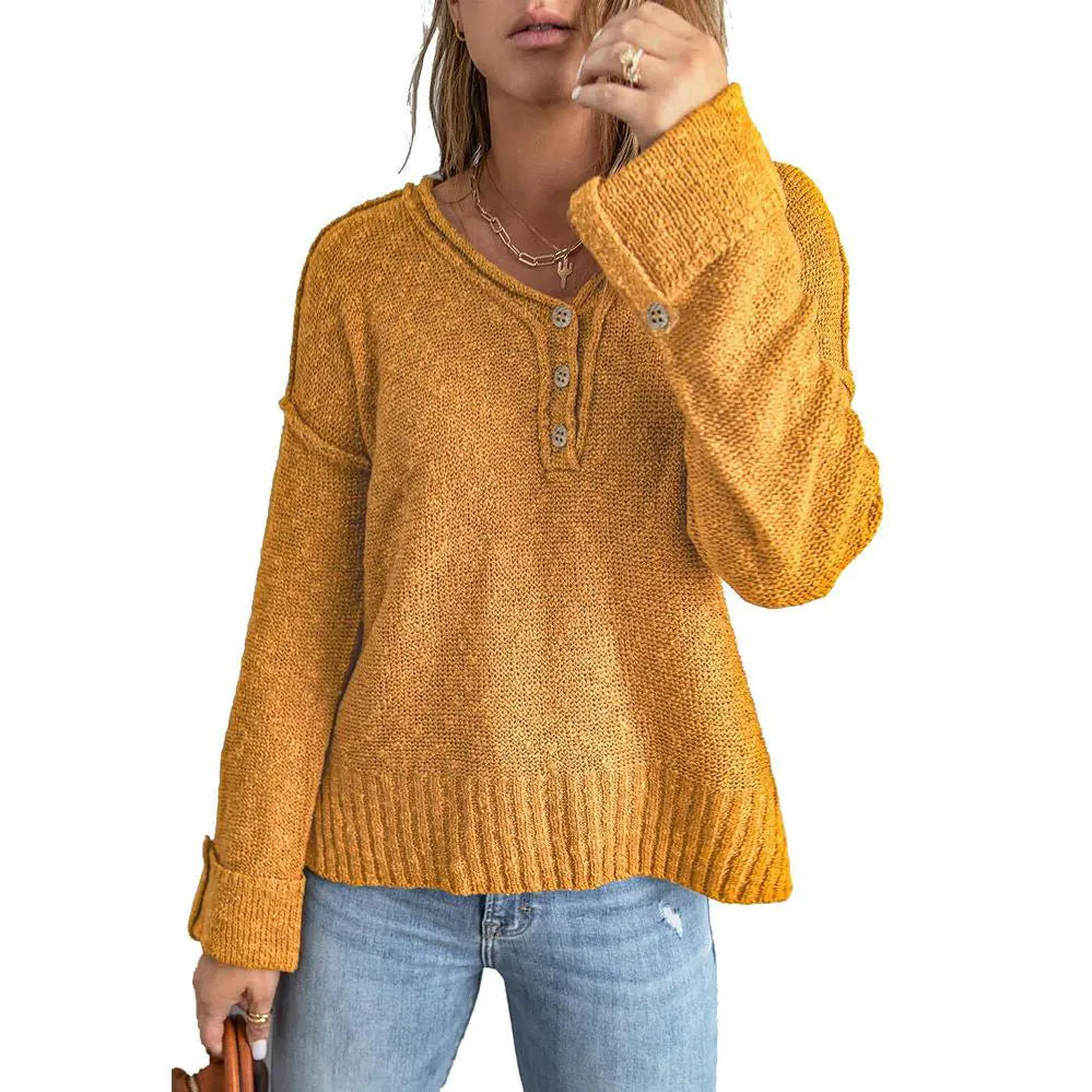 Style Loft Collection Laptop At The Coffeeshop Loose Button Knitted Sweater