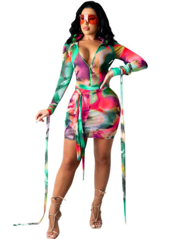 Style Loft Collection Printed Mesh See-Through Dress