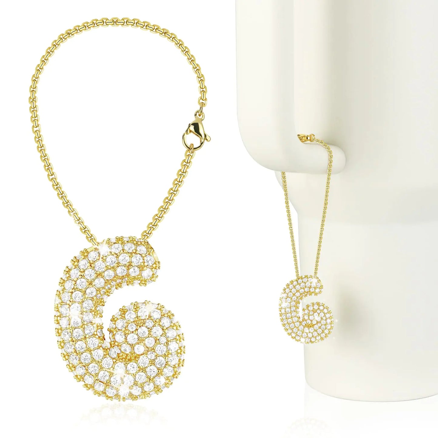 Style Loft Collection Diamond Letter for Stanley Cup Glitter Bottle Chain Compatible with Stanley 40 Oz Tumbler with Handle Sparkling Rhinestone Initial ID for Stanley Cup Accessories (G)