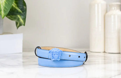 Style Loft Collection x Versace DV Blue Leather Slim 20mm Adjustable Medusa Belt