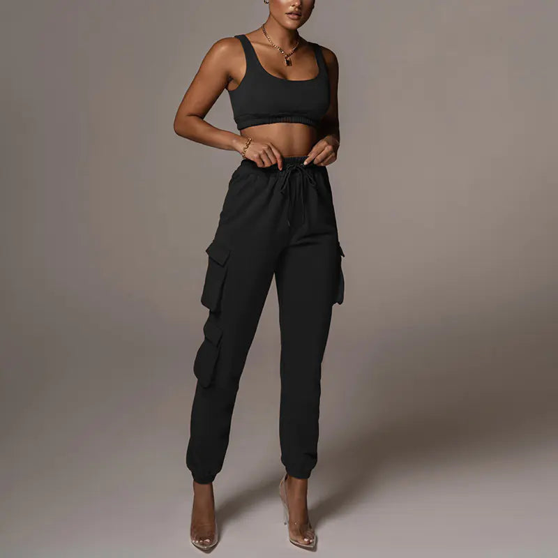 Style Loft Collection Catch Me In The Mall Crop Top and Drawstring Pants Set