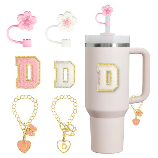 Style Loft Collection 6 PCS Stanley Cup Accessories Including Stanley Silicone Straw Cover Cap Butterfly Letter Charms with Chain and Letter Sticker for Stanley 30 40 OZ Decorations