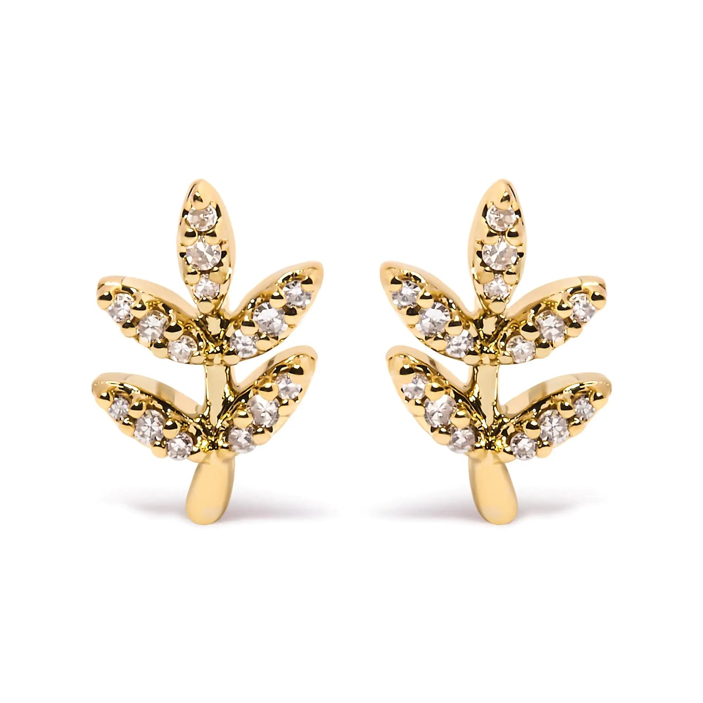 Style Loft Collection Leaf and Branch 10K Yellow Gold 1/10 Ctw Diamond Accented Stud Earrings (H-I Color, I1-I2 Clarity)