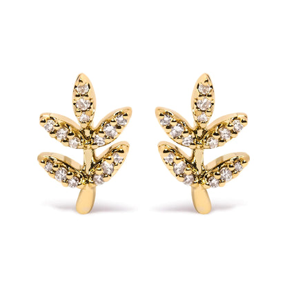 Style Loft Collection Leaf and Branch 10K Yellow Gold 1/10 Ctw Diamond Accented Stud Earrings (H-I Color, I1-I2 Clarity)