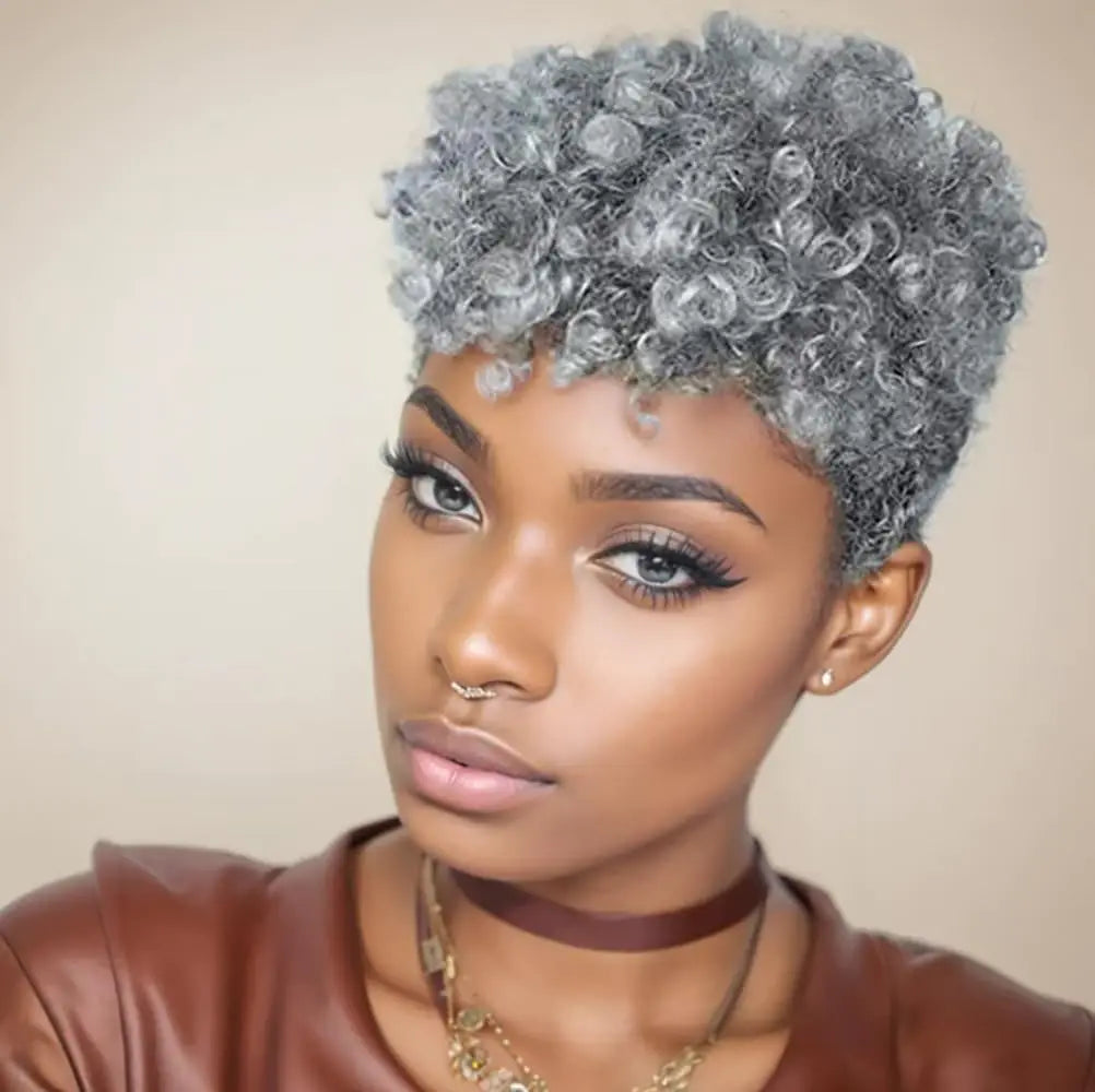 Style Loft Collection Short Grey Curly Afro Wigs