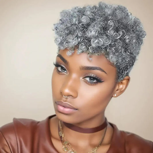 Style Loft Collection Short Grey Curly Afro Wigs