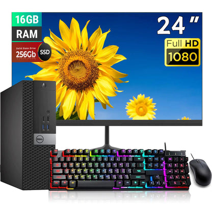 Style Loft Collection x Dell Optiplex 5050 SFF PC Desktop Computer PC Setup 24" FHD Monitor Intel Core i5-6500 3.2GHz Up to 3.6GHz 16GB RAM 256GB SSD RGB Keyboard Mouse DP Cable Win 10 Pro(Renewed)