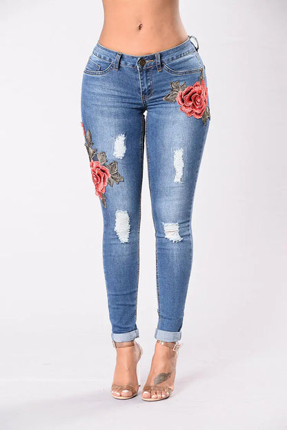 Style Loft Collection Floral Blossoms Embroidered Stretch Denim Pants