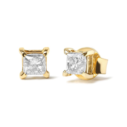 Style Loft Collection Princess Cut Diamond 10K Yellow Gold 5/8 Ctw 4-Prong Solitaire Stud Earrings (J-K Color, I2-I3 Clarity)