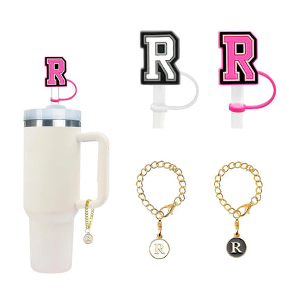 Style Loft Collection 2PCS Straw Cover Cap for Stanley Cup 30&40 Oz 10mm Straw Toppers with 2PCS Initial Personalized Letter Charms Stanley Cup Accessories for Stanley Tumbler (Letter R)