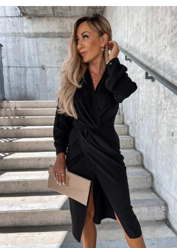 Style Loft Collection Lady In The Streets But A... Long Sleeve V-Neck Slit Hem Dress