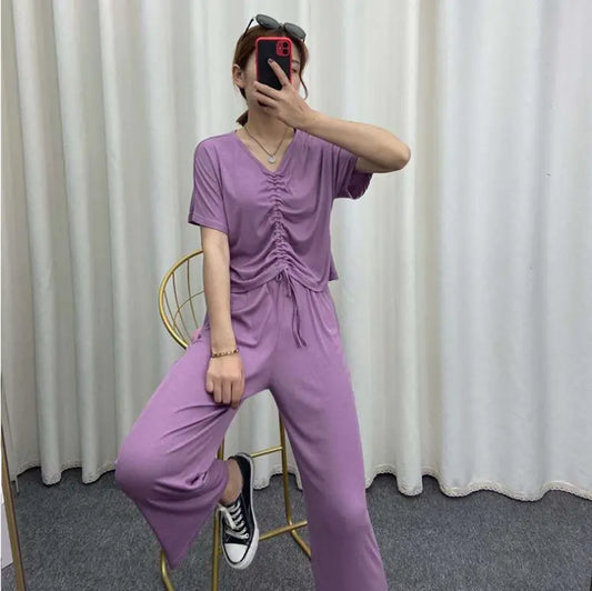 Style Loft Collection Dorm Life Casual Two-Piece Set with Drawstring Top and Pants